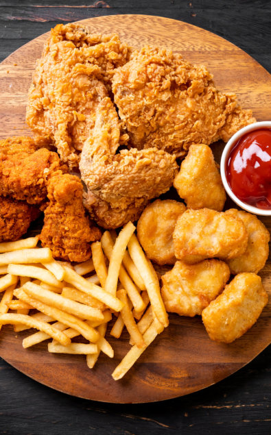 chicken,fries and nuggets